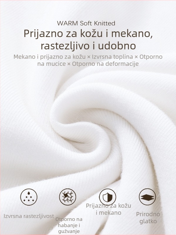 Bijeli ženski top s flis podstavom, uski kroj, dugi rukavi, polu-visoki ovratnik