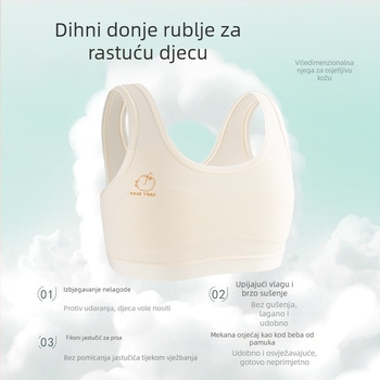 Sutien za djevojčice od 100% pamuka, stil prsluka, za djevojčice 7–13 godina, tanke oblikovane košarice, bez čeličnih ojačanja, prozračni stražnji dio