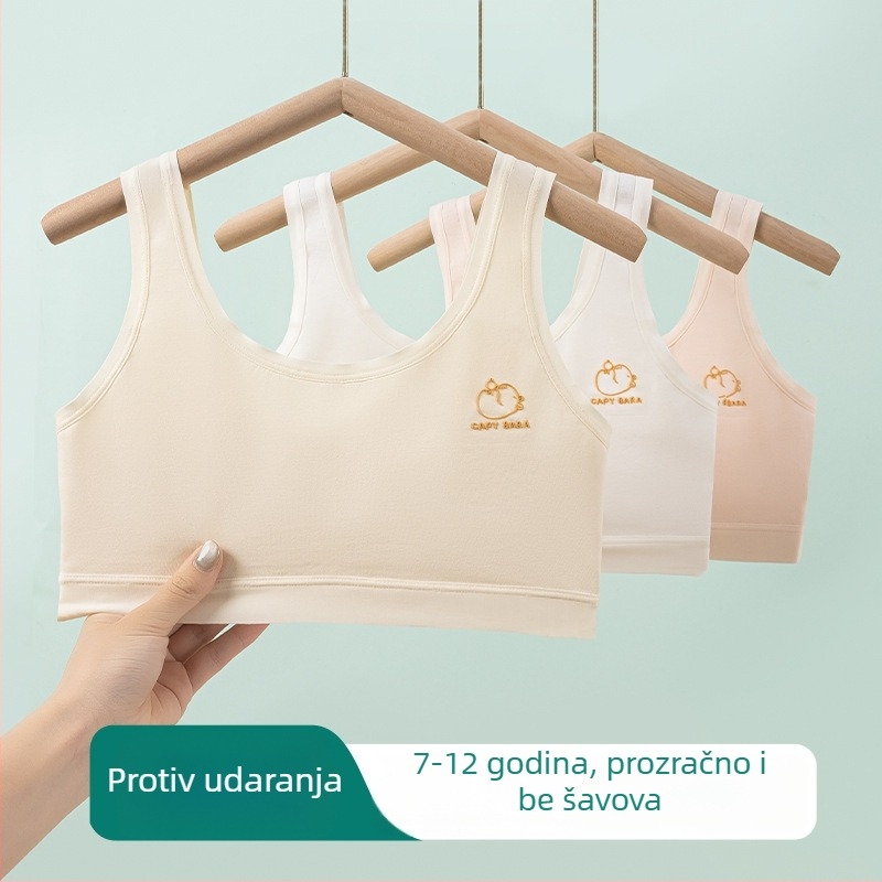 Sutien za djevojčice od 100% pamuka, stil prsluka, za djevojčice 7–13 godina, tanke oblikovane košarice, bez čeličnih ojačanja, prozračni stražnji dio