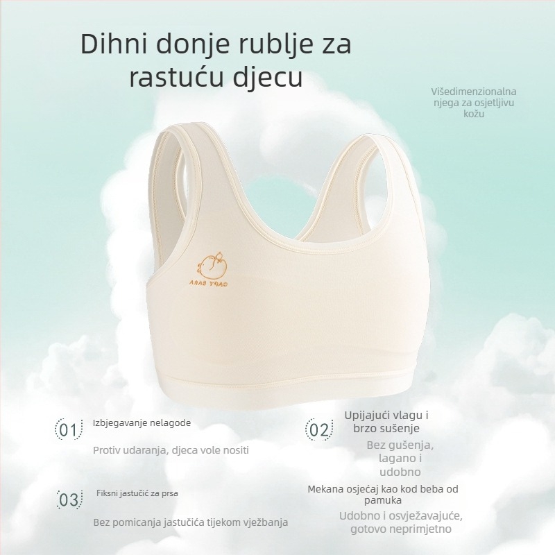 Sutien za djevojčice od 100% pamuka, stil prsluka, za djevojčice 7–13 godina, tanke oblikovane košarice, bez čeličnih ojačanja, prozračni stražnji dio