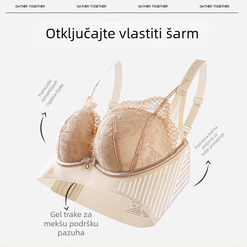 Push-Up grudnjak s podesivim jelly trakama, bezšivni dizajn, 3/4 košarica, bez metalnih obruča, stražnji zatvarači u tri reda