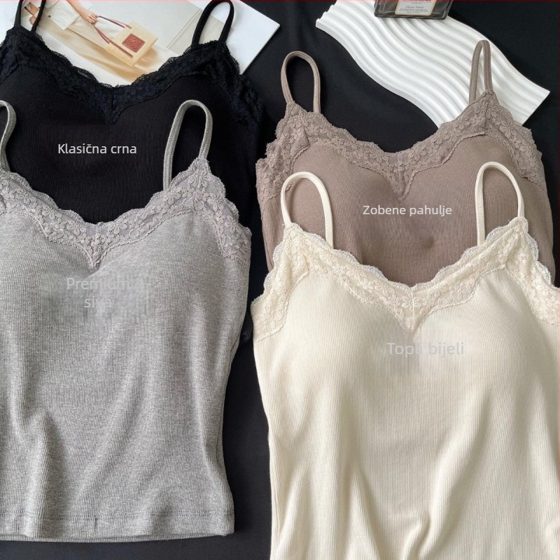 Pamukasti top s V-izrezom, jastučić za dojke, naramenice u stilu topa, spužvasti jastučić, 70-80% pamuka