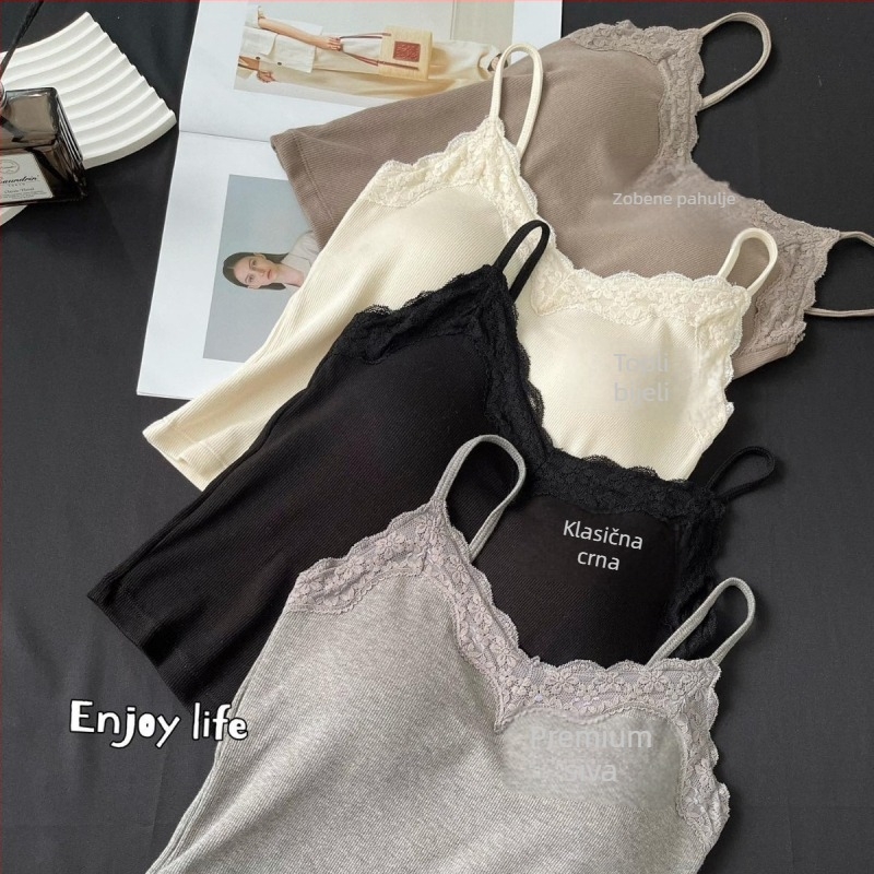 Pamukasti top s V-izrezom, jastučić za dojke, naramenice u stilu topa, spužvasti jastučić, 70-80% pamuka