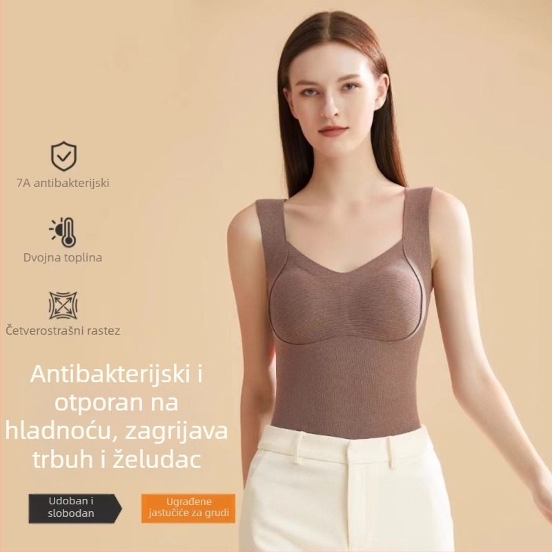 Ženski termalni prsluk s flis podstavom, ugrađene jastučiće za dojke, dvostruki sloj, poliester, V-izrez