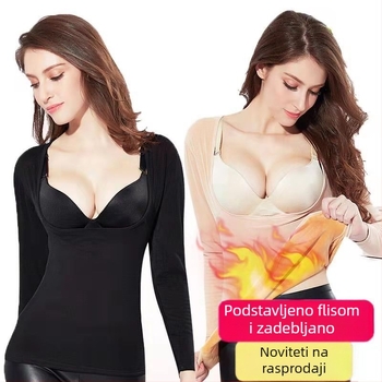 Ženska dojiljska termalna majica s niskim izrezom, fleece podstava, uski kroj, dugi rukavi, zimska baza