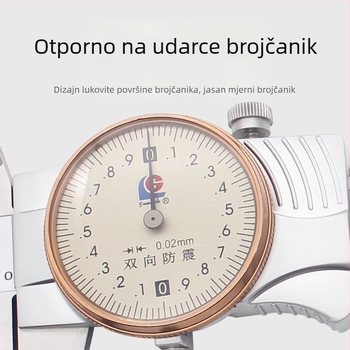 Guanglu Nehrđajući čelični kaliper s brojčanikom, preciznost 0,02, otporan na udarce