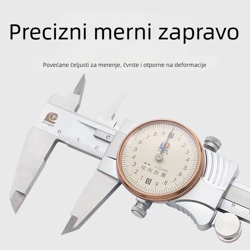 Guanglu Nehrđajući čelični kaliper s brojčanikom, preciznost 0,02, otporan na udarce