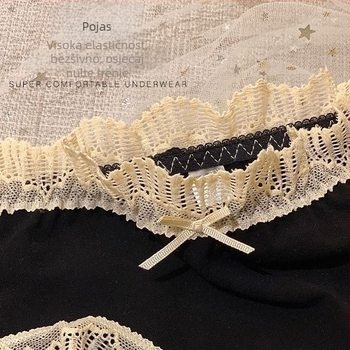 Čipkaste bezšivne gaćice s pamukom na preponi, srednji pojas, velika veličina, japanski stil palače cvjetni uzorak – donje rublje