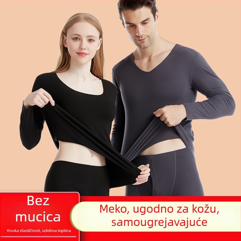 Bezšivno termalno donje rublje za muškarce i žene, komplet gornji dio i hlače, dvostrano četkan površina, poliester