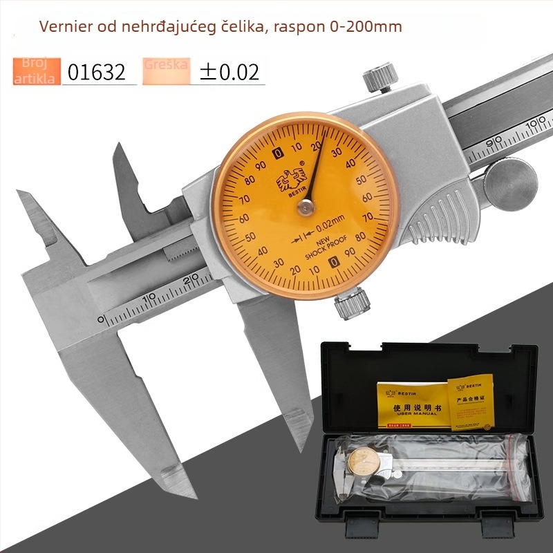 Kaliper od nehrđajućeg čelika, industrijske klase, visoka preciznost, za mjerenje unutarnjeg i vanjskog promjera, dubine i mjerenja koraka