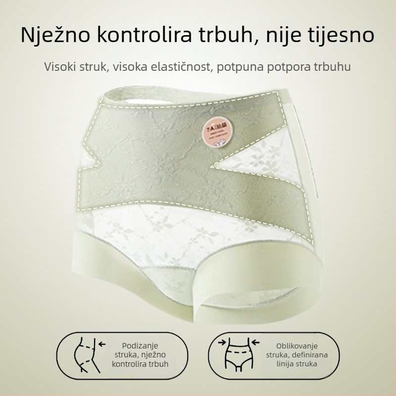 Ženske gaćice visokog struka od čipke, pamuk u preponama, antibakterijske, plus veličina