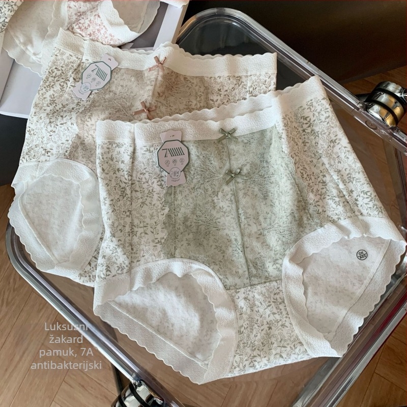 Ženske gaćice od pamuka jacquard, visokim strukom, cvjetni uzorak, kontrola trbuha, podizanje stražnjice, antibakterijske, prošireni predeo prepona
