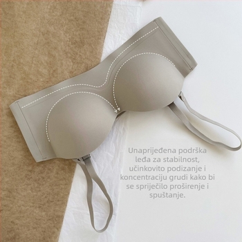 Sutien bez naramenica, protivklizni, Push-Up, bandeau, male grudi izgledaju veće, bezšavni, bez žice, protiv opuštanja, s ulošcima za dojke