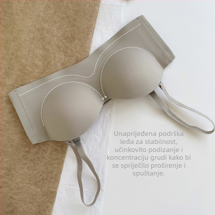 Sutien bez naramenica, protivklizni, Push-Up, bandeau, male grudi izgledaju veće, bezšavni, bez žice, protiv opuštanja, s ulošcima za dojke