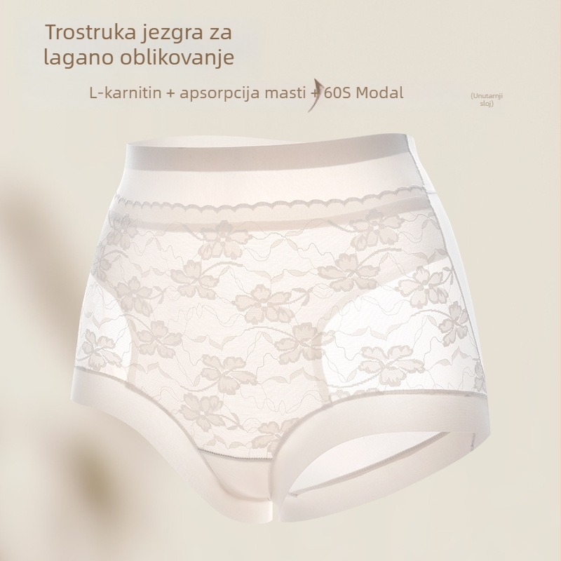 Ženske gaćice visokog struka s čipkom, oblikovanje trbuha, materijal ice silk, podizanje stražnjice, plus veličina do 100 kg