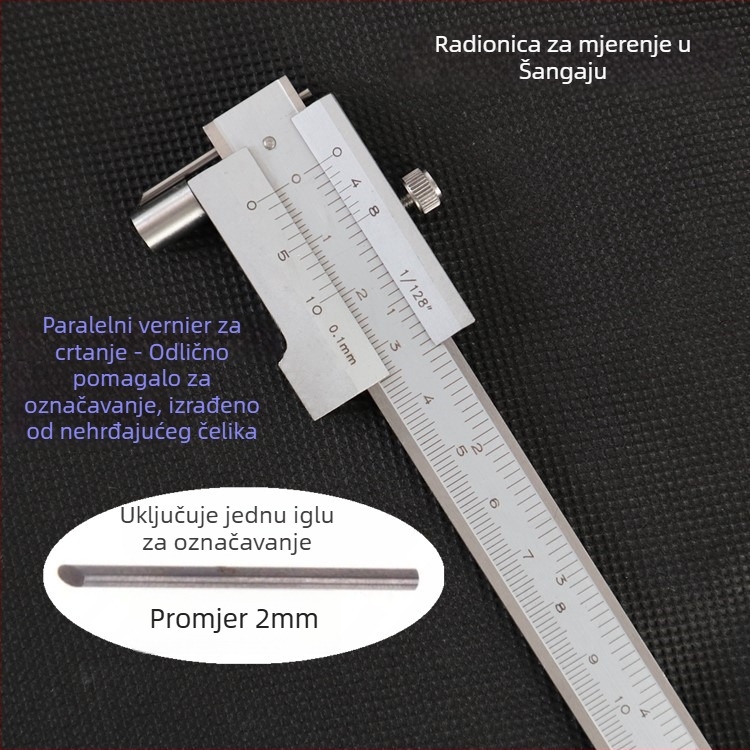 Vernier kaliper s karbidnom iglom za graviranje i wolfram glavom; paralelni vodič za graviranje