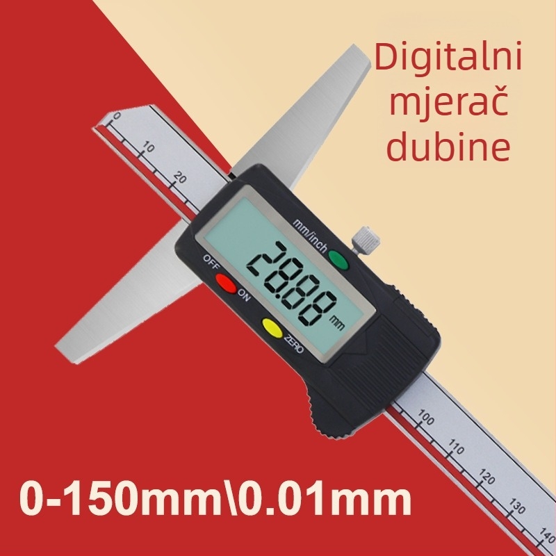 Digitalni mjerni alat za dubinu s zaslonom, nehrđajući čelik, raspon 0-150 mm, jedan i dvostruki kuka, visoka preciznost