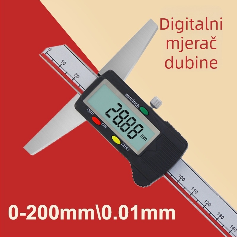 Digitalni mjerni alat za dubinu s zaslonom, nehrđajući čelik, raspon 0-150 mm, jedan i dvostruki kuka, visoka preciznost