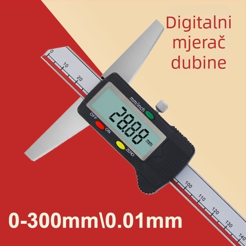 Digitalni mjerni alat za dubinu s zaslonom, nehrđajući čelik, raspon 0-150 mm, jedan i dvostruki kuka, visoka preciznost