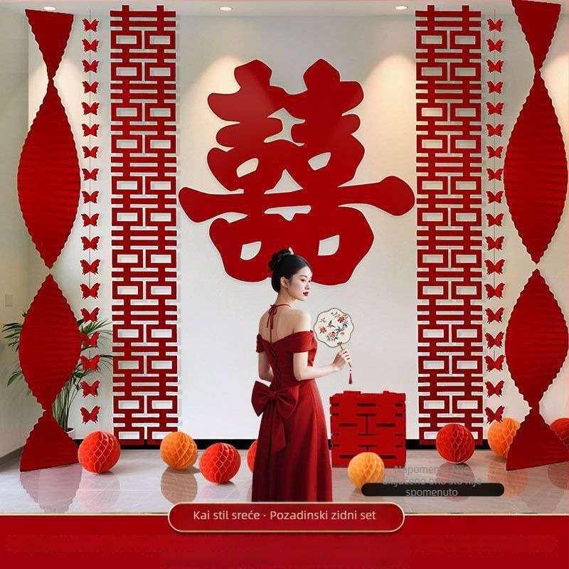 Set dekoracija svadbene sobe s pozadinom zida i rekvizitima za fotografiju za spavaću sobu i novi dom