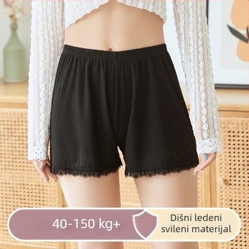 Ženske sigurnosne šorce za ljeto, prozračni Ice Silk materijal s čipkom na rubu, prugasti uzorak, srednji pojas, podstava Ice Silk