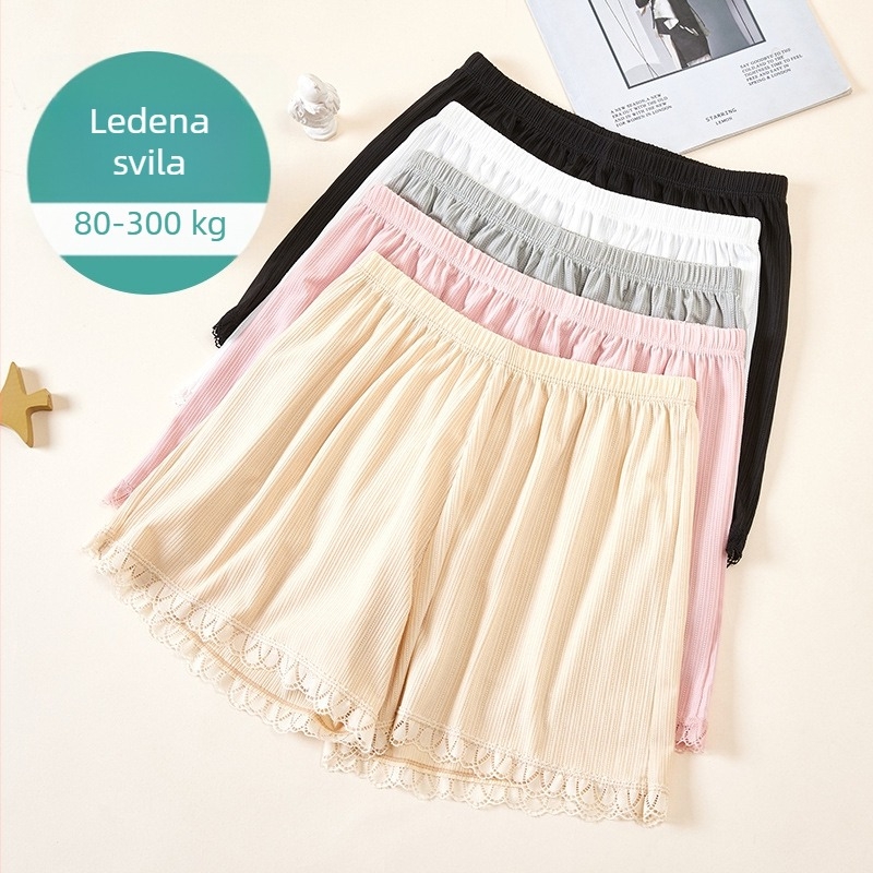 Ženske sigurnosne šorce za ljeto, prozračni Ice Silk materijal s čipkom na rubu, prugasti uzorak, srednji pojas, podstava Ice Silk