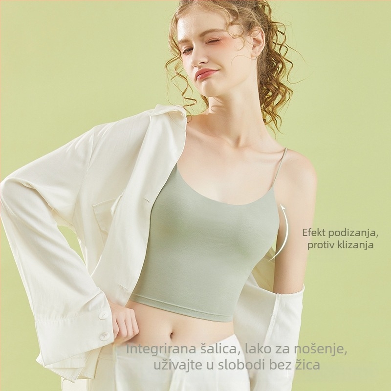 Pamukasti top s ugrađenim grudnjakom i jastučićem za dojke, sling stil, kratka duljina, naramenice nisu uklonjive