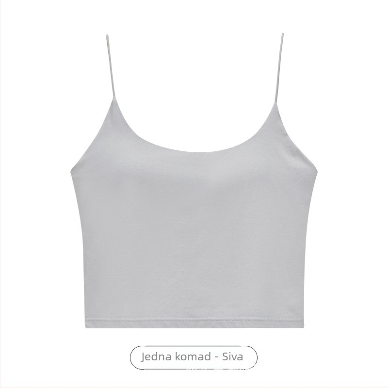 Pamukasti top s ugrađenim grudnjakom i jastučićem za dojke, sling stil, kratka duljina, naramenice nisu uklonjive