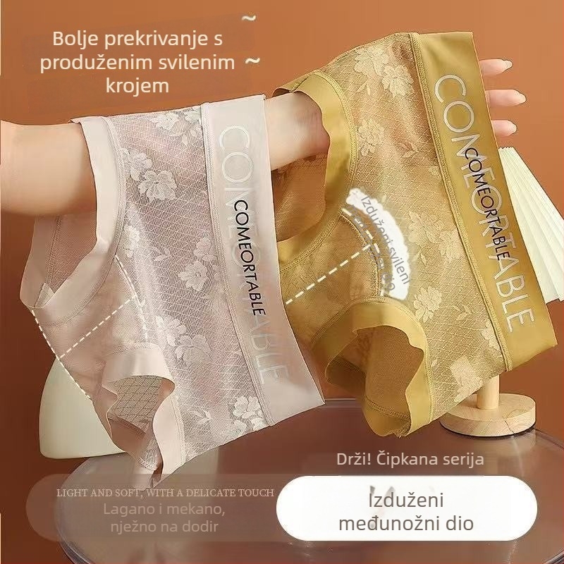 Bešavne ženske gaćice od čipkane mreže, podizanje stražnjice, srednji pojas, plus veličina