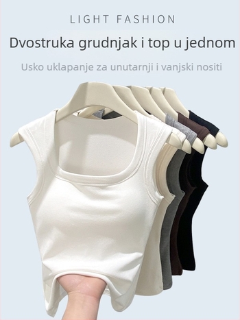 H875 Ženski top s integriranom jastučićem za prsa i širokim naramenicama, I-oblik, uski kroj, ljetni bazni sloj.