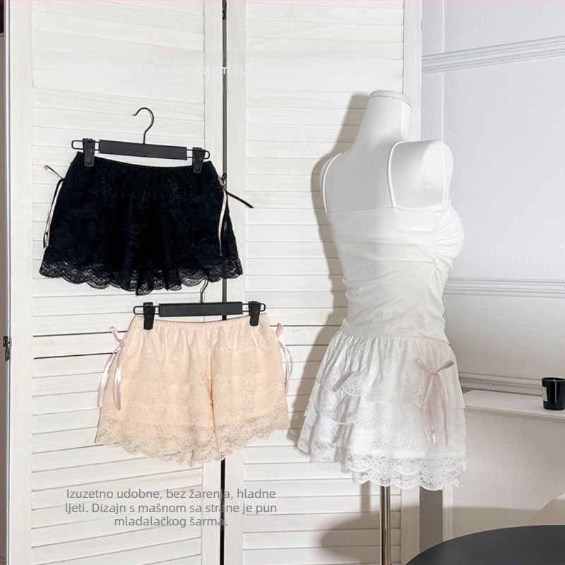 Ženske sigurnosne šorceve s čipkom, srednji pojas, lagana najlonska tkanina, 84% najlon, ljetni stil