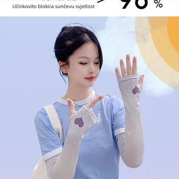 Gradientne Ice Silk rukavice za djevojke - zaštitni rukavi za ruku i podlakticu sa srcolatim motívom, ljeto, 81–95% Ice Silk (polyester) + ≤10% Spandex
