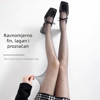 Ženske pančice s točkicama Lolita Jacquard, ultra tanke, crne, najlon, s mašnicom u obliku srca