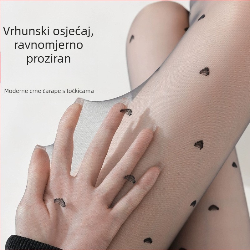 Ženske pančice s točkicama Lolita Jacquard, ultra tanke, crne, najlon, s mašnicom u obliku srca