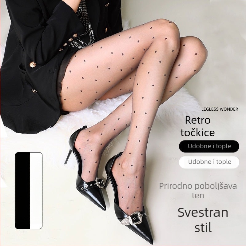 Ženske pančice s točkicama Lolita Jacquard, ultra tanke, crne, najlon, s mašnicom u obliku srca