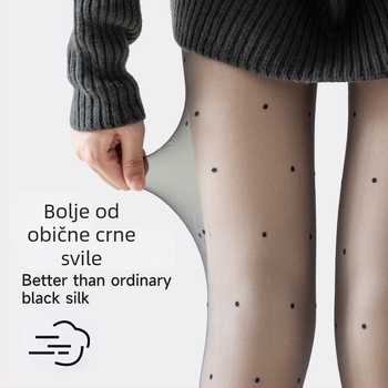 2025 nove dvostruko složene hulahopke s fleece podstavom, crne s točkama, s odvojivim donjim dijelom na gumbe