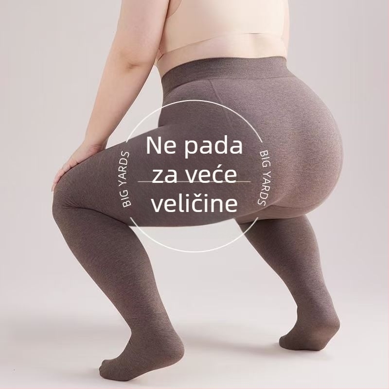 Ženske pamučne tajice s flis podstavom za jesen-zimu, jednobojne sive boje, plus veličina, tople i vizualno oblikuju noge