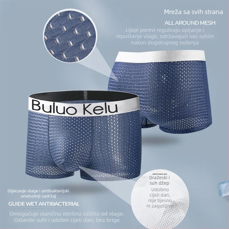 Ice Silk muške bokserice, srednji pojas, prozračne, brzo sušeće, pamuk u preponama, najlonsko platno, jednobojne, veličina Large
