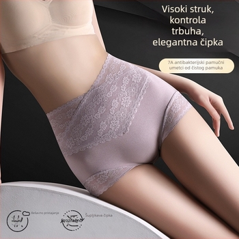 Francuske čipkaste gaćice s visokim strukom za žene, plus veličine, pamuk u preponom području, kontrola trbuha i podizanje stražnjice, tanke i prozračne