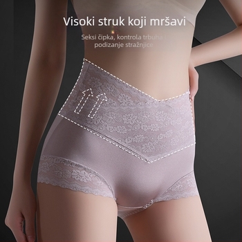 Francuske čipkaste gaćice s visokim strukom za žene, plus veličine, pamuk u preponom području, kontrola trbuha i podizanje stražnjice, tanke i prozračne