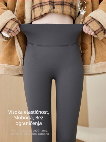 Zoan Yi 89015 Ženske zimske hlače visokoga struka, obložene flisom, debele i elastične, duljina 9/10
