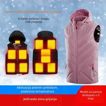 Ženska električno grijana vesta – uski kroj, pamuk punjenje, stojeći ovratnik, zatvarač, kardigan stil