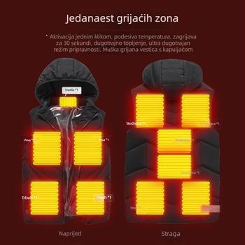 Ženska električno grijana vesta – uski kroj, pamuk punjenje, stojeći ovratnik, zatvarač, kardigan stil
