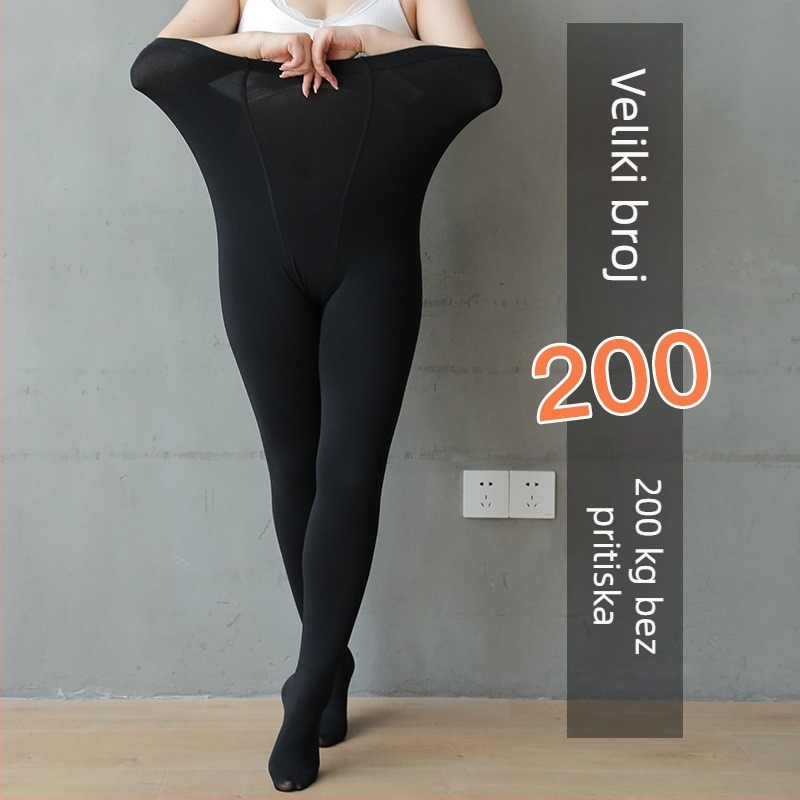 Ženske plus size najlonke crne boje, s fleecem podstavom, ekstra veliko, za proljeće i jesen, ne klize