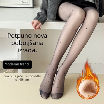 Unaprijeđene najlonke s točkastim uzorkom i fleeceom, crne, za jesen-zimu, prozirni vanjski sloj s odvojivim vanjskim dijelom