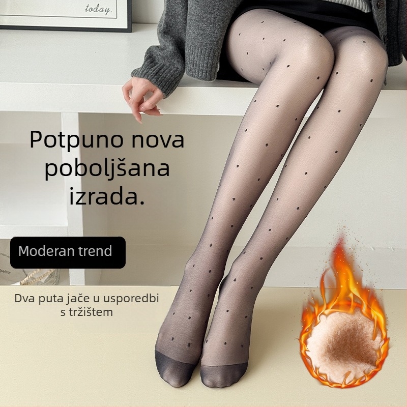 Unaprijeđene najlonke s točkastim uzorkom i fleeceom, crne, za jesen-zimu, prozirni vanjski sloj s odvojivim vanjskim dijelom