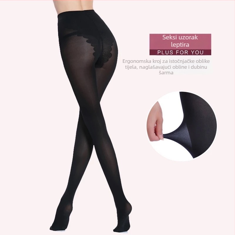 Prave 120D baršunaste tajice s leptir-panelom za žene - jednobojne, srednje debljine, proleće i jesen