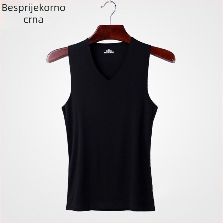 Muška bezrukna vest s V-izrezom, Milk Silk tkanina, poliester, srednja gustoća 181–200 g/m², ljeto, svestran stil