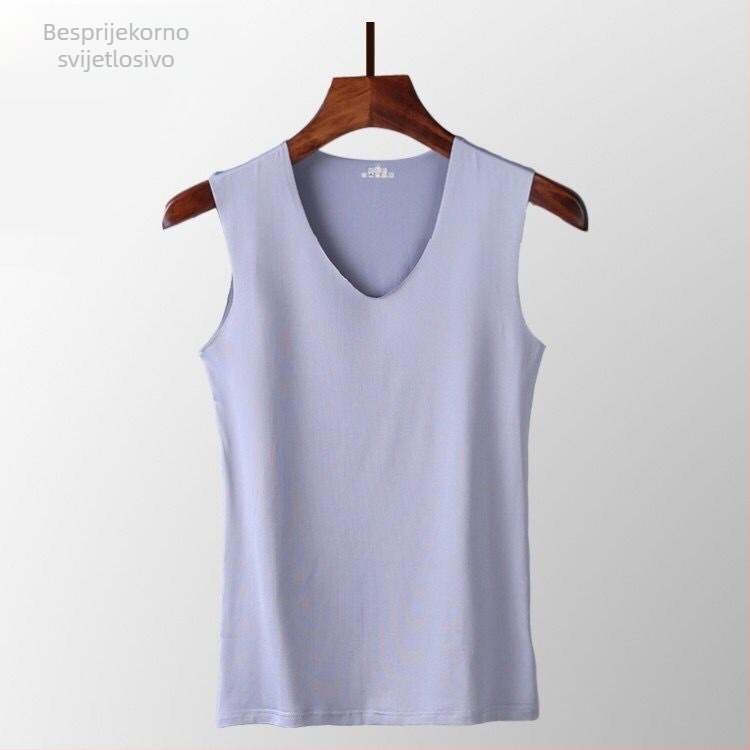 Muška bezrukna vest s V-izrezom, Milk Silk tkanina, poliester, srednja gustoća 181–200 g/m², ljeto, svestran stil