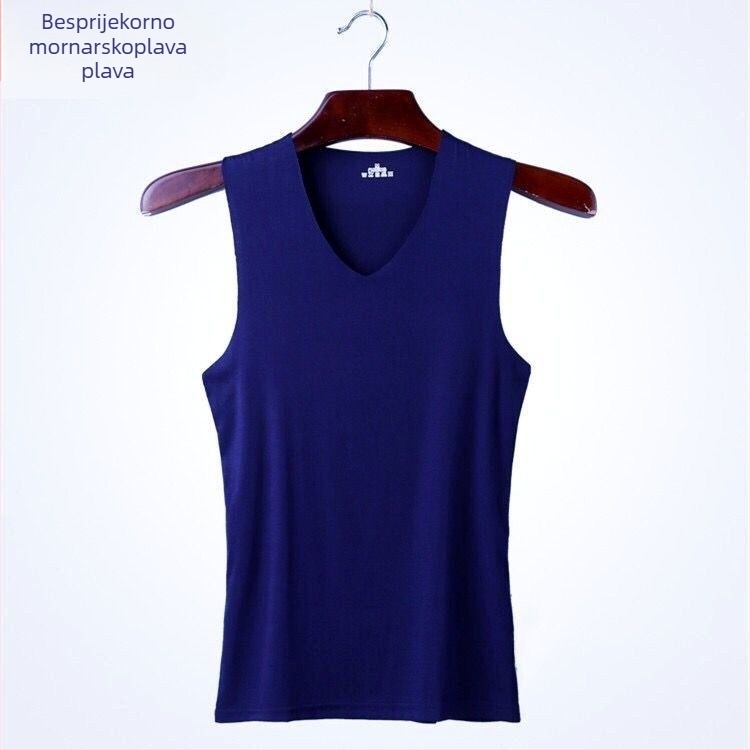 Muška bezrukna vest s V-izrezom, Milk Silk tkanina, poliester, srednja gustoća 181–200 g/m², ljeto, svestran stil